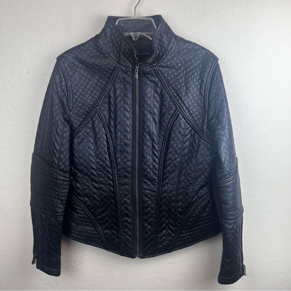 MODA International quilted moto leather jacket in black-ladies Medium - Picture 1 of 11